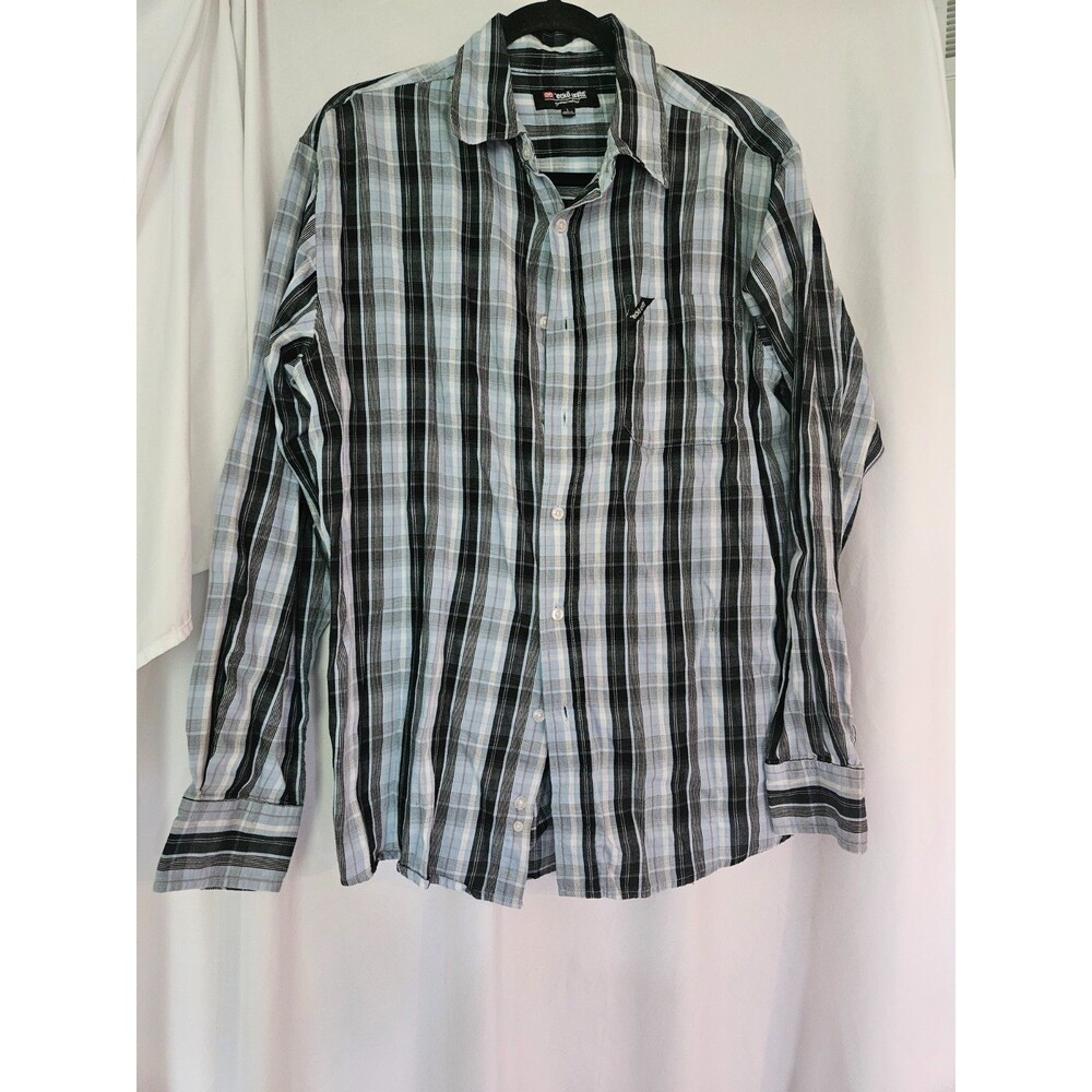 Echo Unlimited Mens Plaid Button-up Shirt Blue/Black Long‎ Sleeve